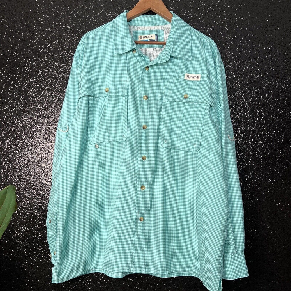 Magellan Outdoors Button Up Shirt Mens Sz L Large Red Fish Gear Mag Wick Vented